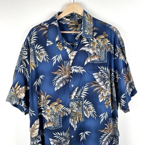 Van Heusen Hawaiian Aloha Tropical Button Up Short Sleeve Shirt Blue Size L - Picture 2 of 8